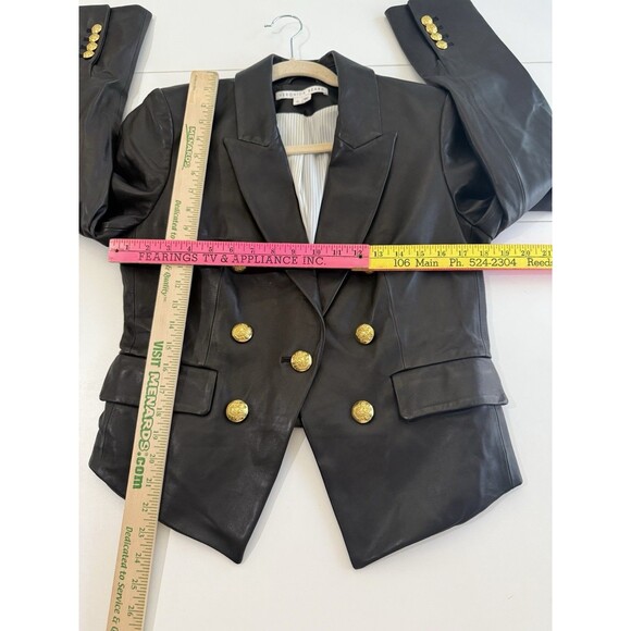 Veronica Beard Dickey Lamb Leather Blazer Jacket Cropped Black Gold Size 10 - Picture 11 of 15